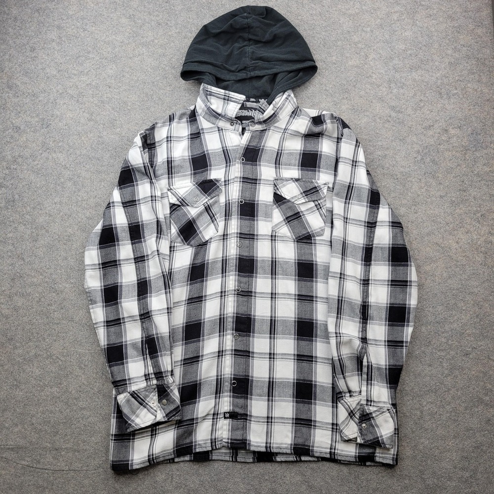 Hart & Huntington Shirt Mens XL Black Plaid Hooded Button Front Long Sleeve